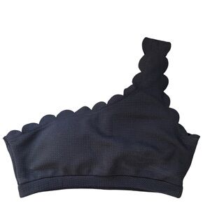 Black Scalloped One-Shoulder Swim Top